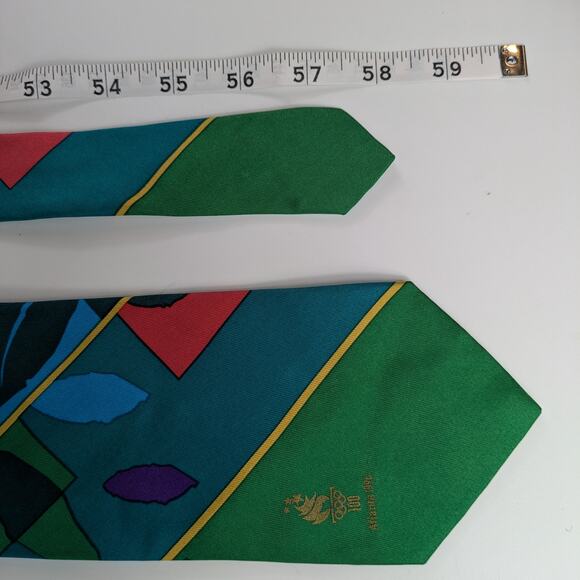 1996 Olympics Mens Necktie Silk Altanta GA Color Block Green Souvenir Official - Picture 11 of 11